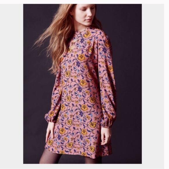 For Love And Lemons Mini Dress Small Pink Floral Open Back Long Sleeve Boho - Picture 2 of 12